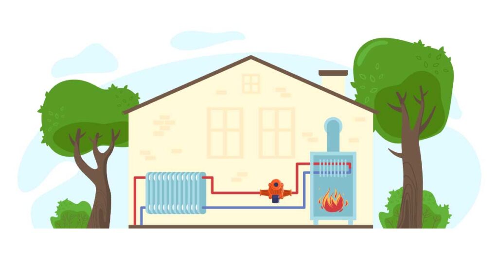 A cartoon image of an oil heat systems in a home