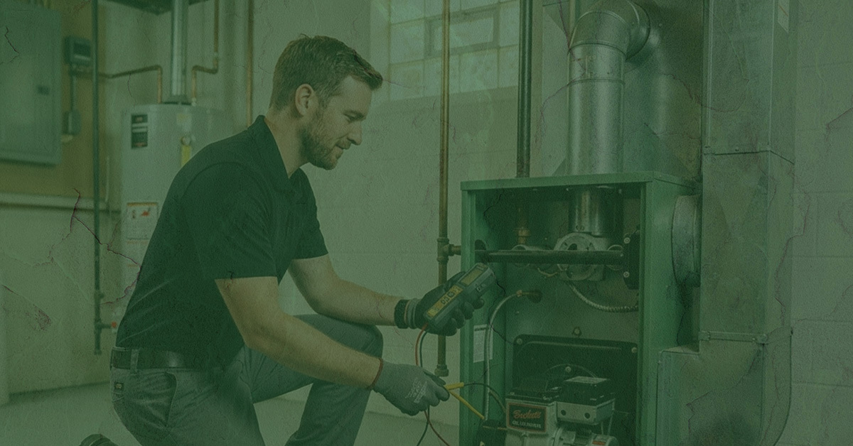 Technician checking heating system