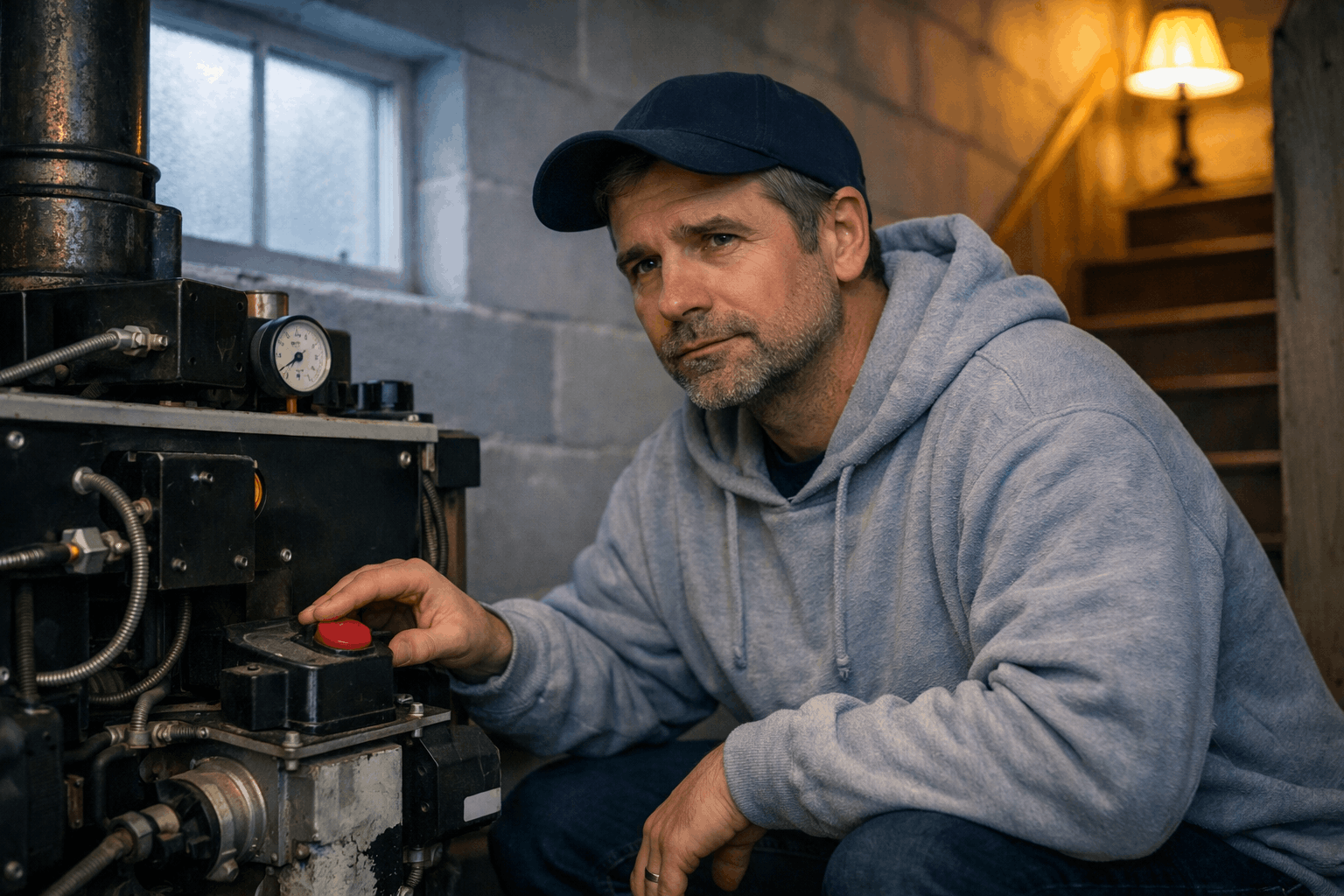 Man checking oil burner