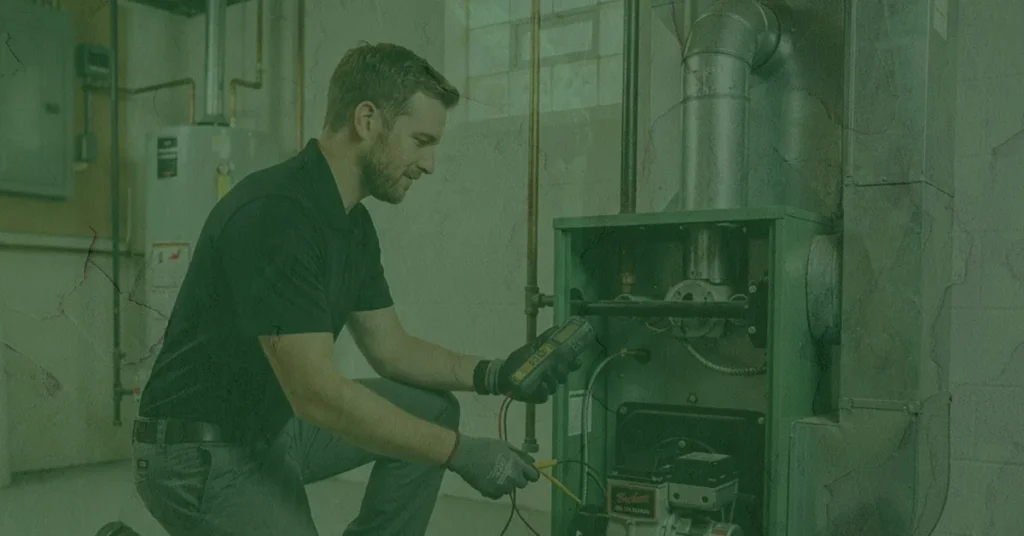 Technician checking heating system