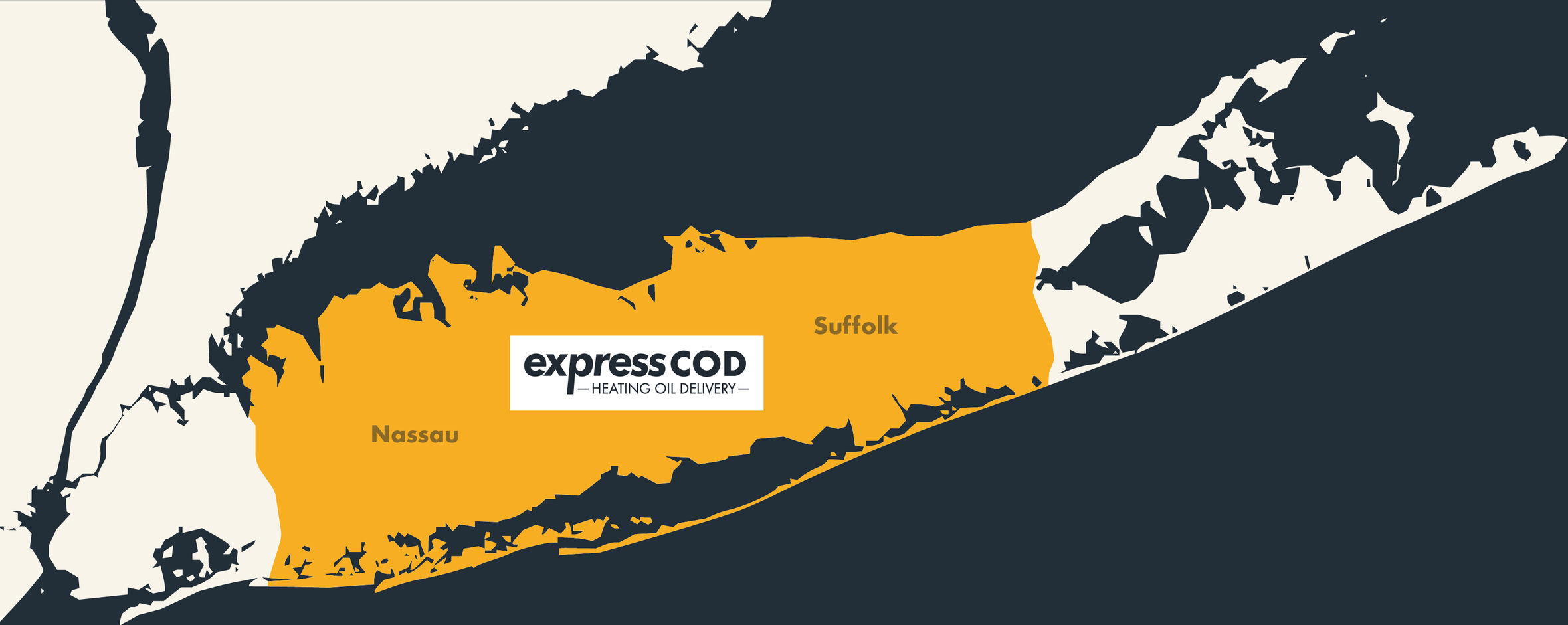 expressCOD heating oil delivery service area map covering Nassau and Suffolk counties on Long Island